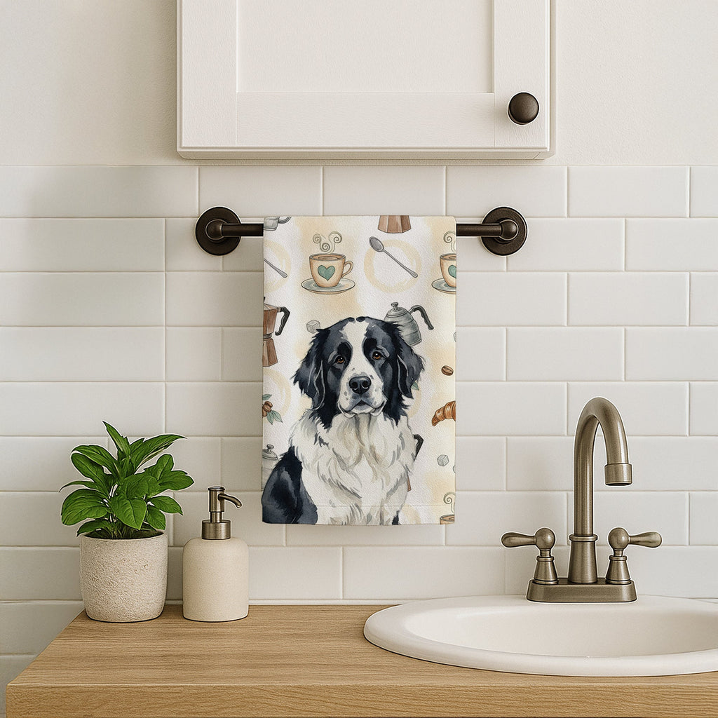 Landseer Newfoundland Coffee Bar Kitchen Towel Velour Plush Front and Cotton Loop Back Machine Washable
