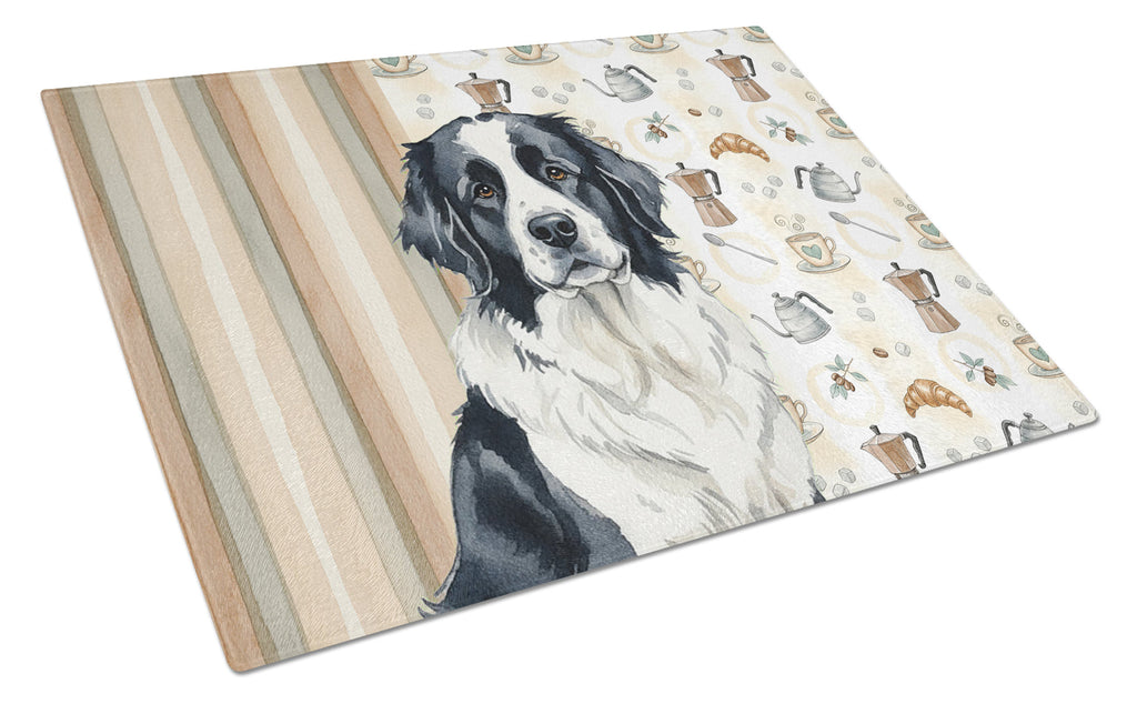 Landseer Newfoundland Coffee Bar Cutting Board Tempered Glass Kitchen Cutting Surface, Heat Resistant Chopping, Non-Slip Feet, Food Prep & Serving