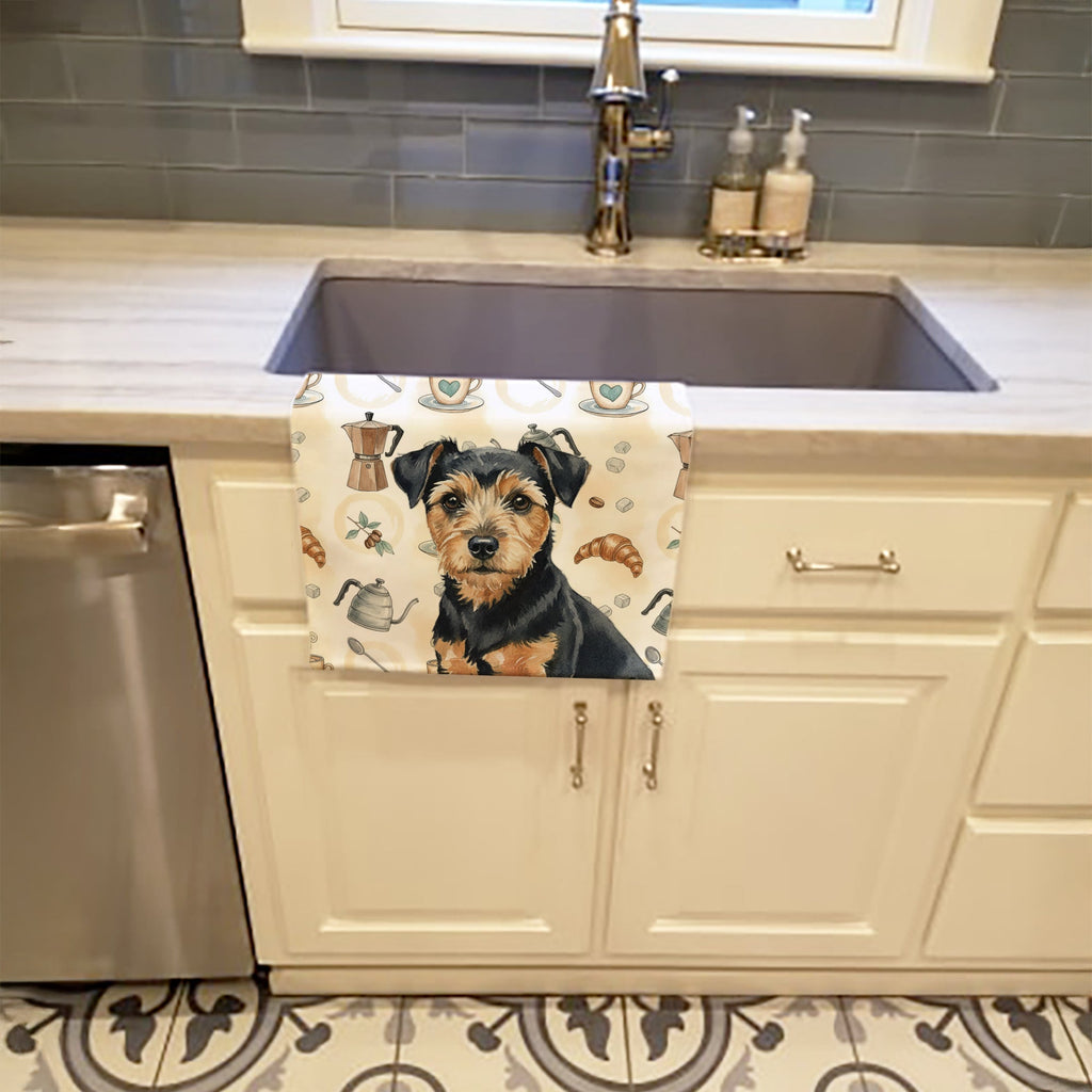 Black and Tan Norfolk Terrier Coffee Bar Kitchen Towel Velour Plush Front and Cotton Loop Back Machine Washable