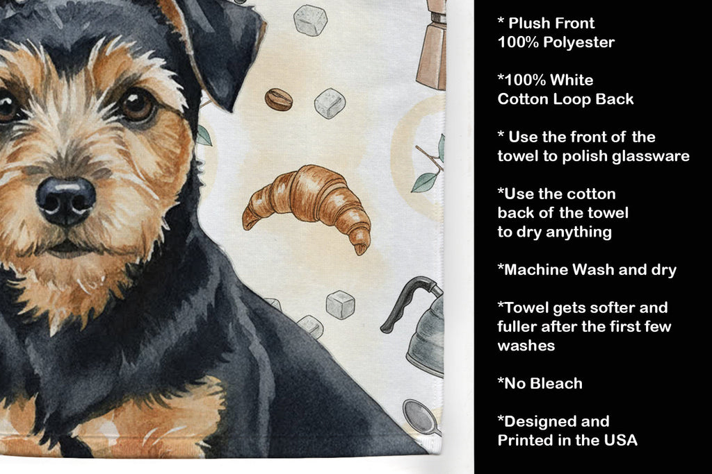 Black and Tan Norfolk Terrier Coffee Bar Kitchen Towel Velour Plush Front and Cotton Loop Back Machine Washable