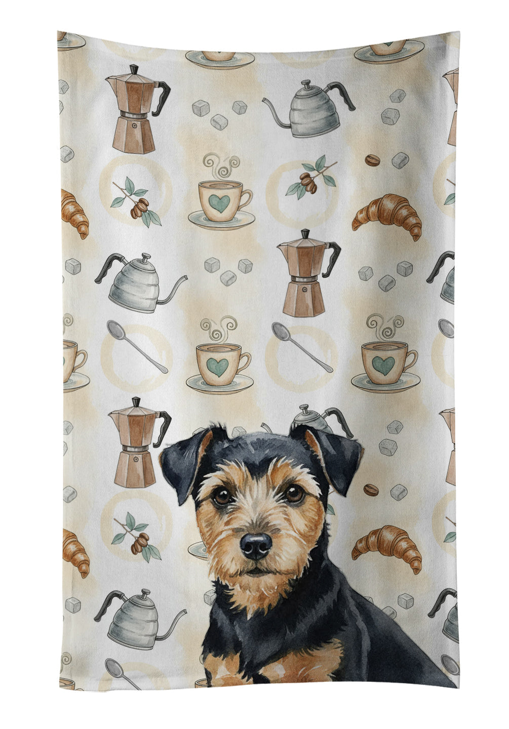 Black and Tan Norfolk Terrier Coffee Bar Kitchen Towel Velour Plush Front and Cotton Loop Back Machine Washable