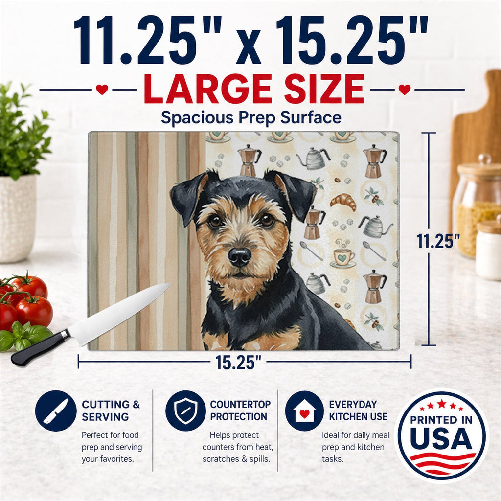 Black and Tan Norfolk Terrier Coffee Bar Cutting Board Tempered Glass Kitchen Cutting Surface, Heat Resistant Chopping, Non-Slip Feet, Food Prep & Serving