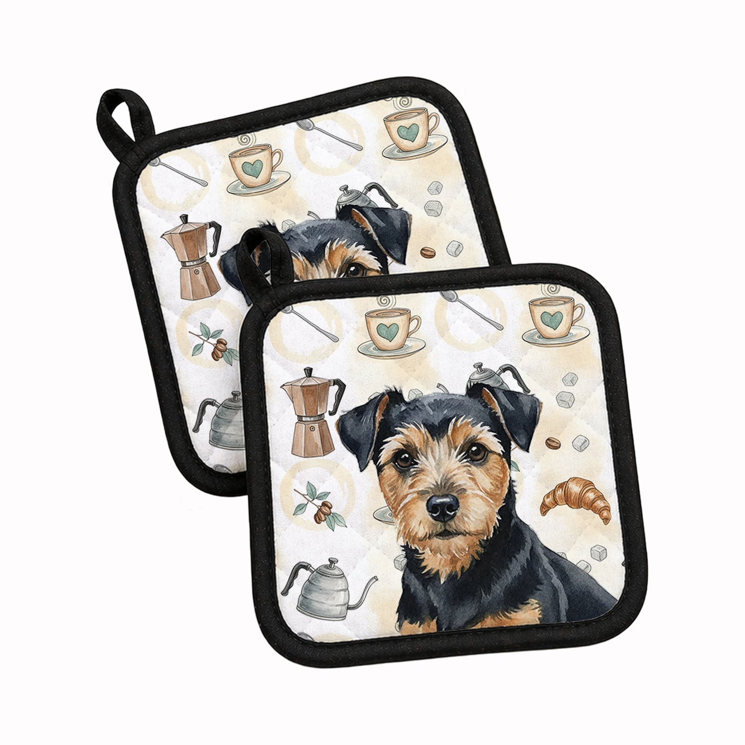 Black and Tan Norfolk Terrier Coffee Bar Pot Holder Set of 2 Heat Resistant Quilted Hot Pads 7.5 x 7.5 Inch, Insulated Kitchen Trivets for Cooking & Baking
