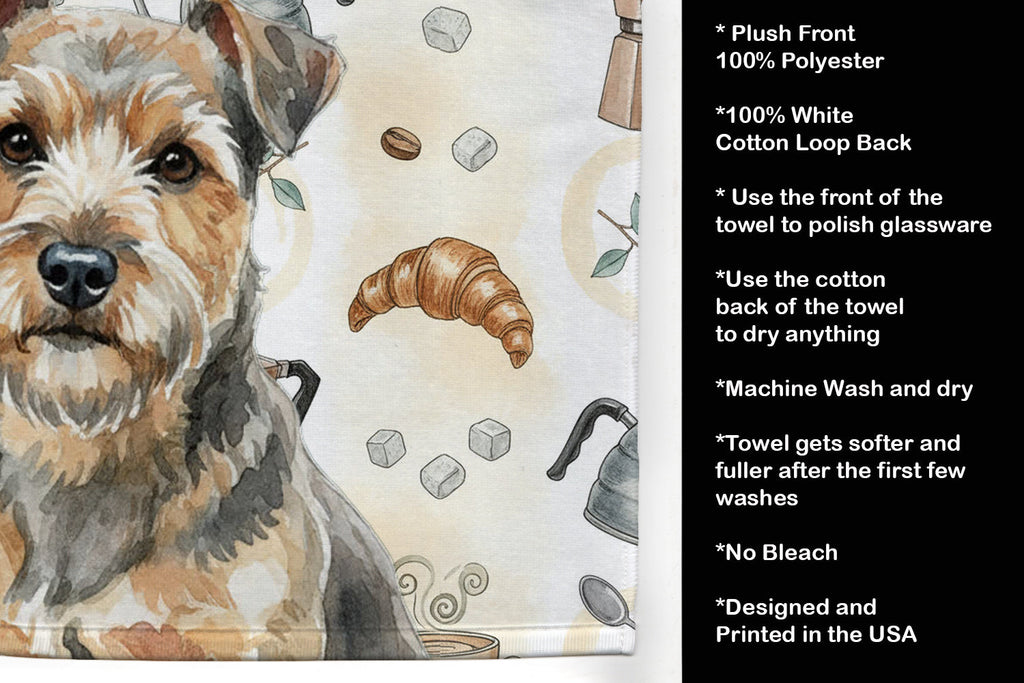 Grizzle and Tan Norfolk Terrier Coffee Bar Kitchen Towel Velour Plush Front and Cotton Loop Back Machine Washable