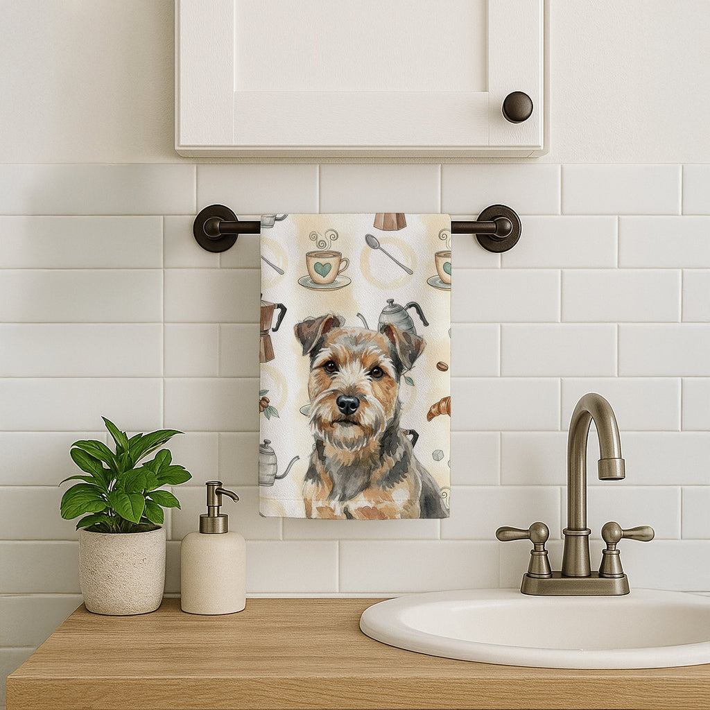 Grizzle and Tan Norfolk Terrier Coffee Bar Kitchen Towel Velour Plush Front and Cotton Loop Back Machine Washable