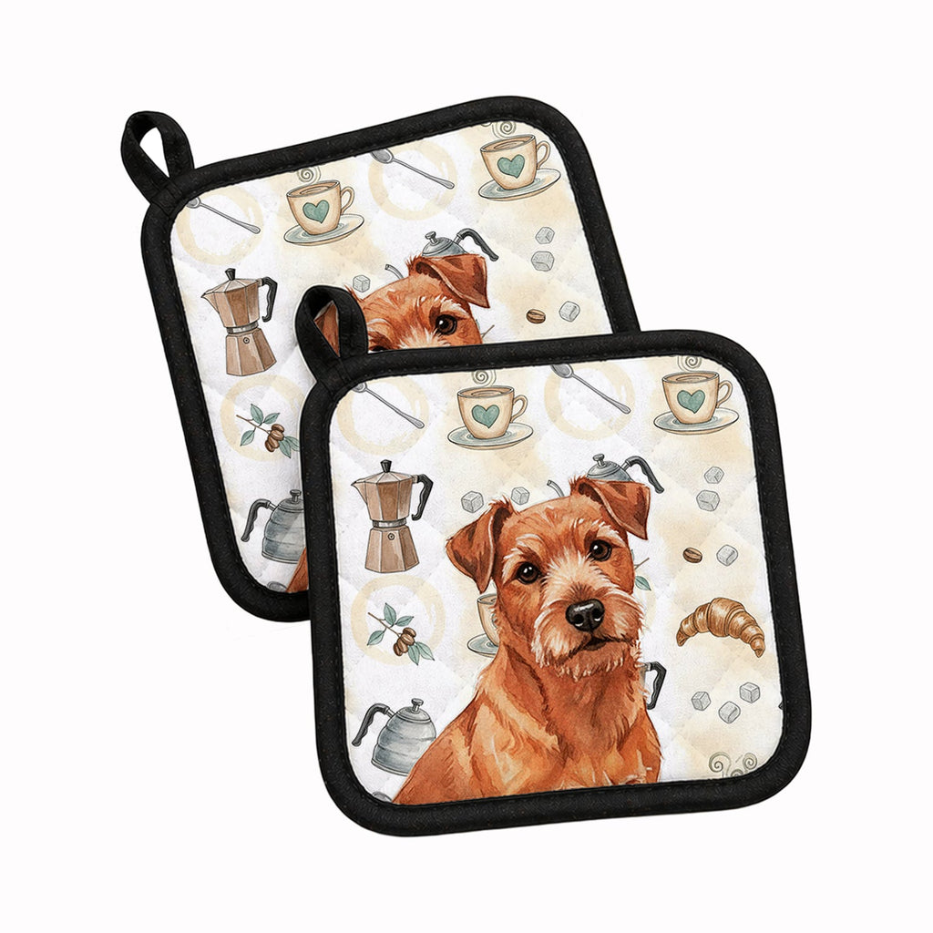 Red Norfolk Terrier Coffee Bar Pot Holder Set of 2 Heat Resistant Quilted Hot Pads 7.5 x 7.5 Inch, Insulated Kitchen Trivets for Cooking & Baking
