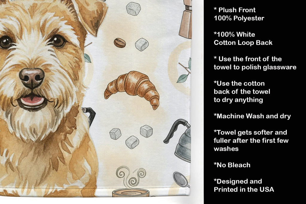 Wheaten Norfolk Terrier Coffee Bar Kitchen Towel Velour Plush Front and Cotton Loop Back Machine Washable