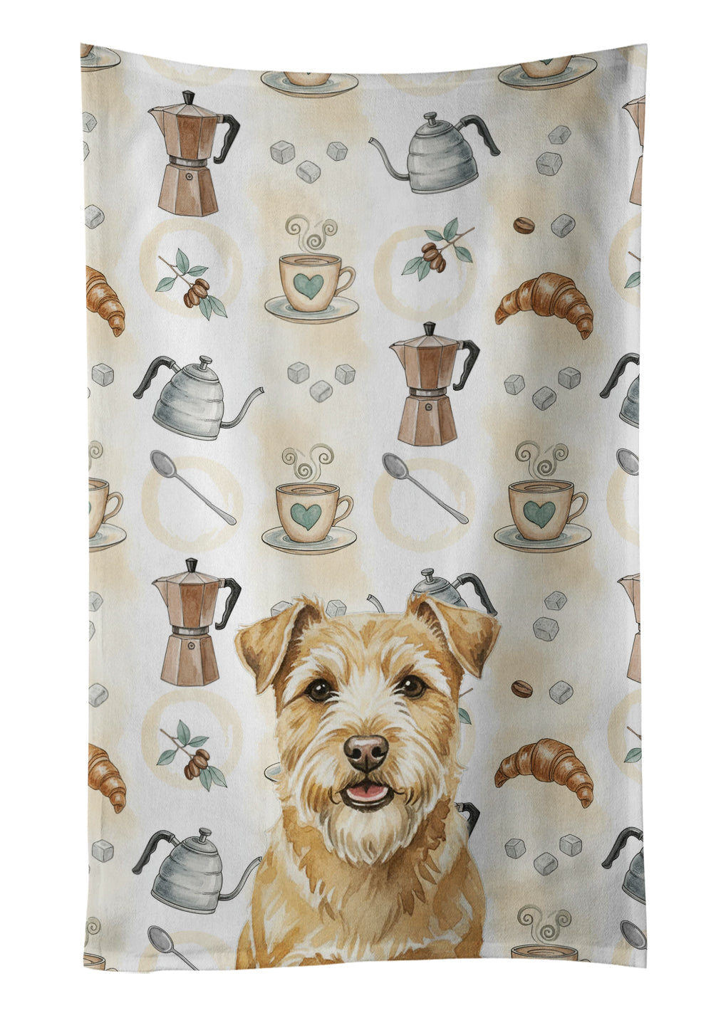 Wheaten Norfolk Terrier Coffee Bar Kitchen Towel Velour Plush Front and Cotton Loop Back Machine Washable
