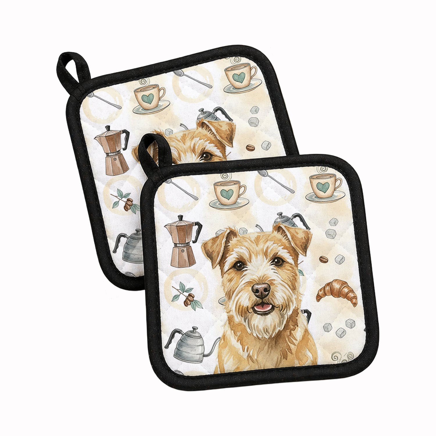 Wheaten Norfolk Terrier Coffee Bar Pot Holder Set of 2 Heat Resistant Quilted Hot Pads 7.5 x 7.5 Inch, Insulated Kitchen Trivets for Cooking & Baking
