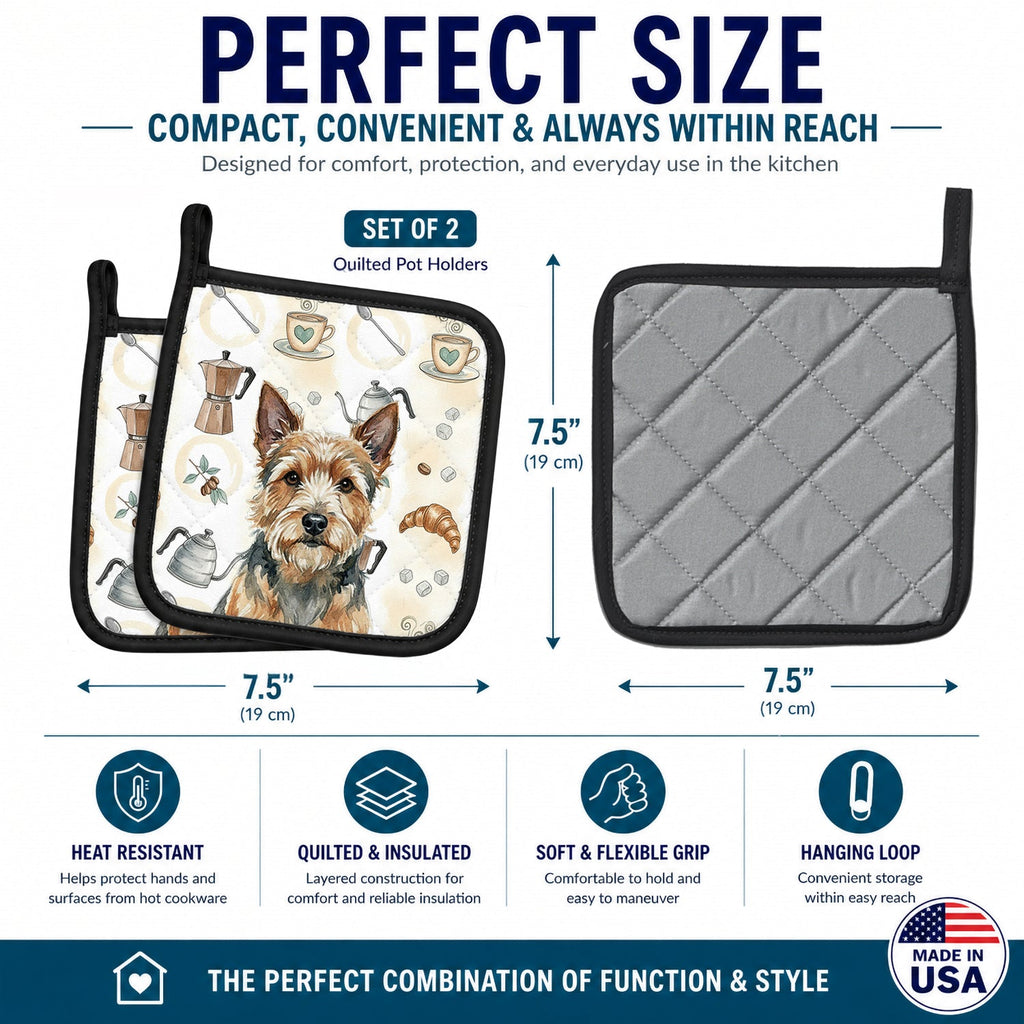 Norwich Terrier Coffee Bar Pot Holder Set of 2 Heat Resistant Quilted Hot Pads 7.5 x 7.5 Inch, Insulated Kitchen Trivets for Cooking & Baking