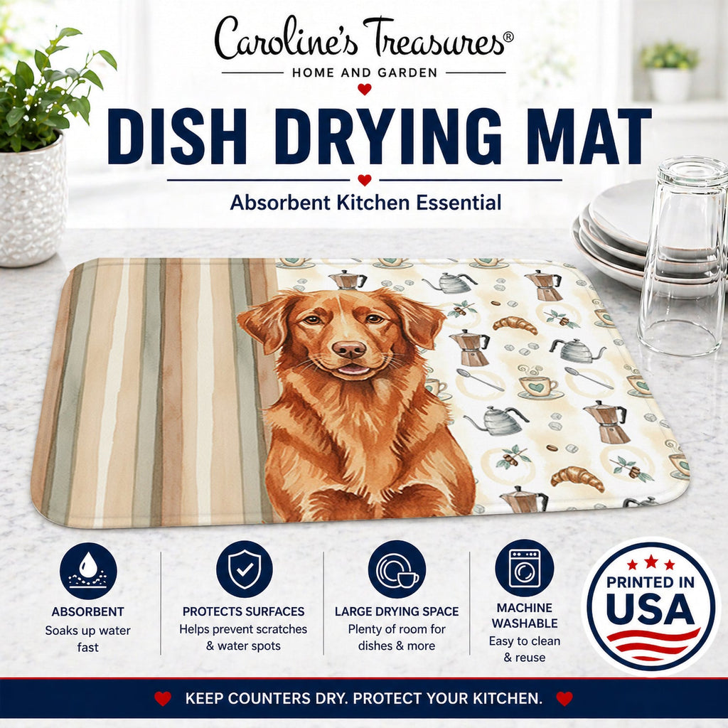 Copper Nova Scotia Duck Tolling Retriever Coffee Bar Dish Drying Mat Absorbent Dish Drying Mat Pad for Kitchen Counter Dish Drainer Mat for Countertop, 14 x 21", Multicolor