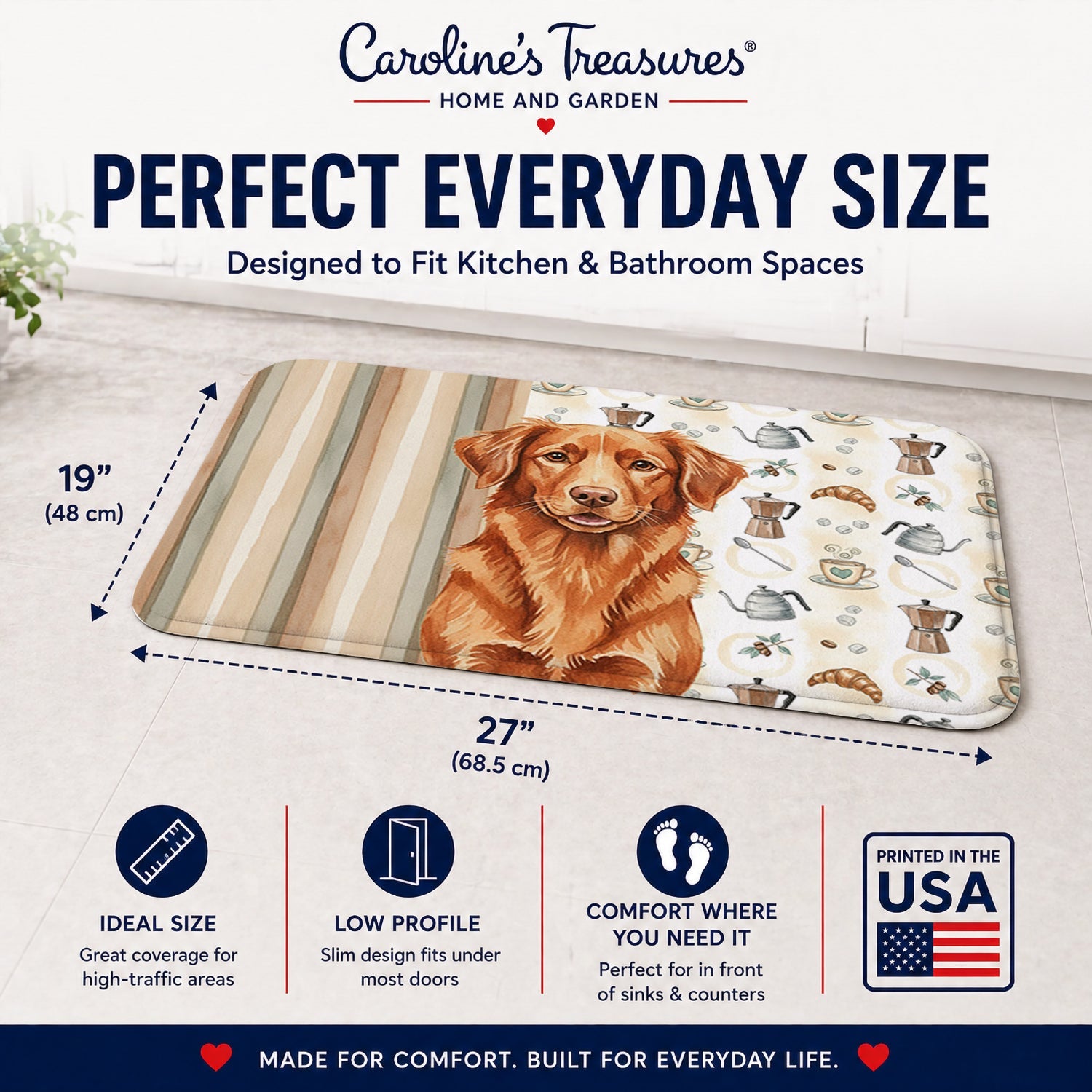 Copper Nova Scotia Duck Tolling Retriever Coffee Bar Memory Foam Kitchen Mat Machine Washable Anti-Fatigue Cushion Comfort Bath or Kitchen Rug