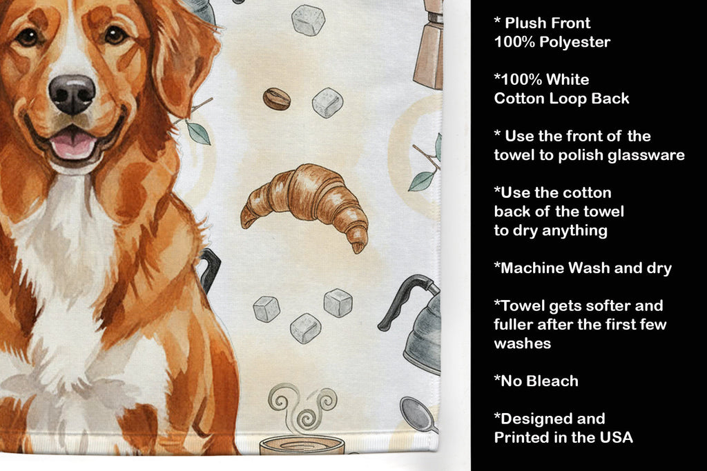 Orange Nova Scotia Duck Tolling Retriever Coffee Bar Kitchen Towel Velour Plush Front and Cotton Loop Back Machine Washable