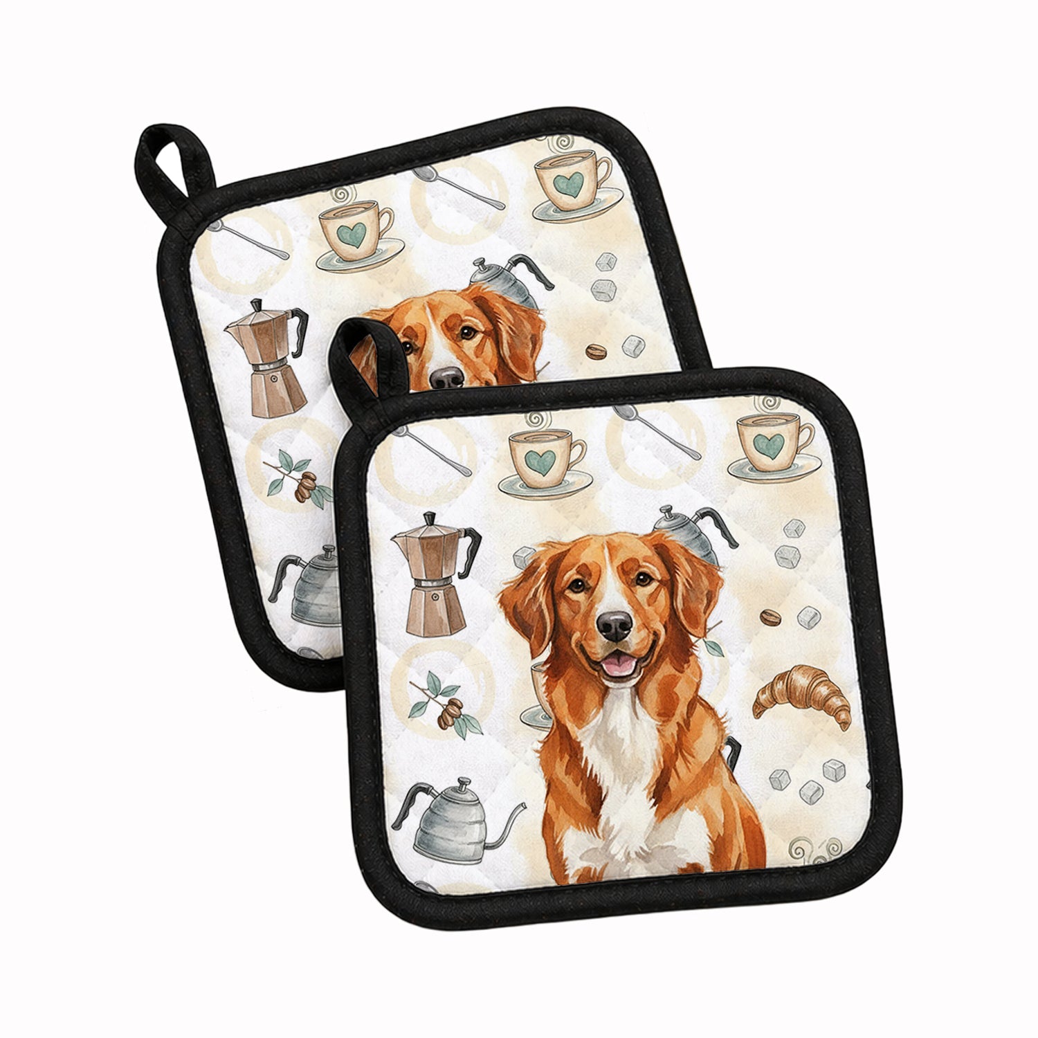 Orange Nova Scotia Duck Tolling Retriever Coffee Bar Pot Holder Set of 2 Heat Resistant Quilted Hot Pads 7.5 x 7.5 Inch, Insulated Kitchen Trivets for Cooking & Baking