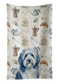 Blue and White Old English Sheepdog Coffee Bar Kitchen Towel Velour Plush Front and Cotton Loop Back Machine Washable