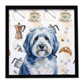Blue and White Old English Sheepdog Coffee Bar Framed Metal Print Bathroom, Kitchen, Office, Home Decor Wall Art Ready to Hang, Square, 8X8