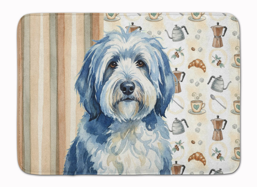 Blue and White Old English Sheepdog Coffee Bar Memory Foam Kitchen Mat Machine Washable Anti-Fatigue Cushion Comfort Bath or Kitchen Rug