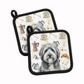 Gray and White Old English Sheepdog Coffee Bar Pot Holder Set of 2 Heat Resistant Quilted Hot Pads 7.5 x 7.5 Inch, Insulated Kitchen Trivets for Cooking & Baking