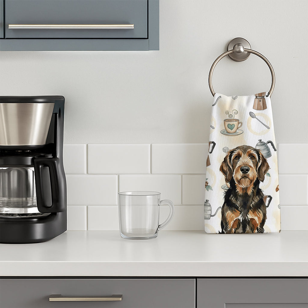 Black and Tan Otterhound Coffee Bar Kitchen Towel Velour Plush Front and Cotton Loop Back Machine Washable