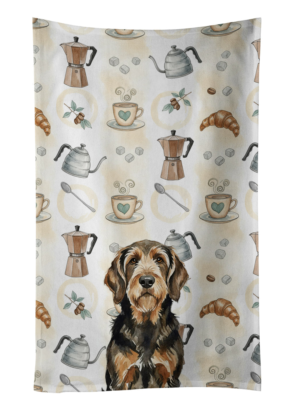 Black and Tan Otterhound Coffee Bar Kitchen Towel Velour Plush Front and Cotton Loop Back Machine Washable