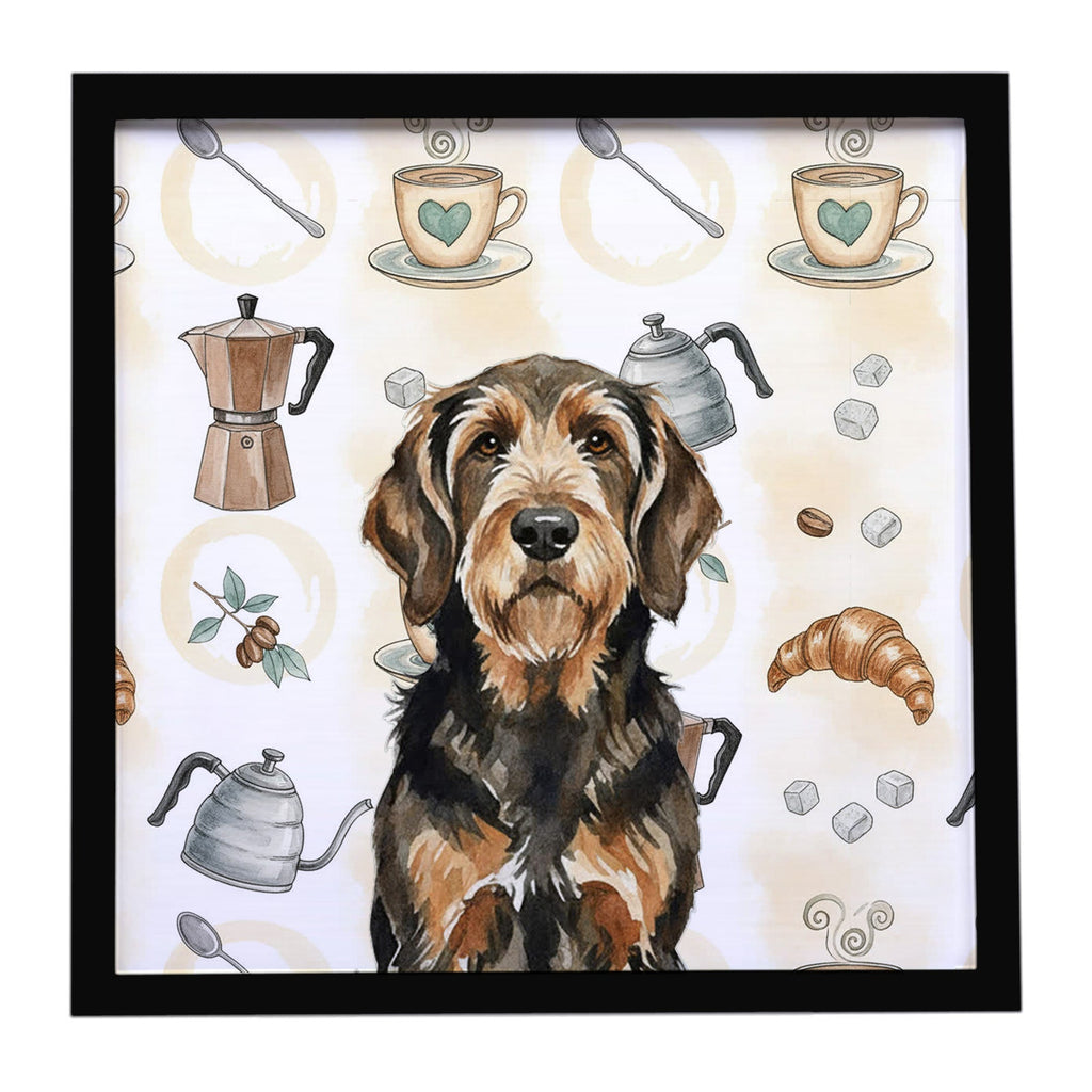 Black and Tan Otterhound Coffee Bar Framed Metal Print Bathroom, Kitchen, Office, Home Decor Wall Art Ready to Hang, Square, 8X8