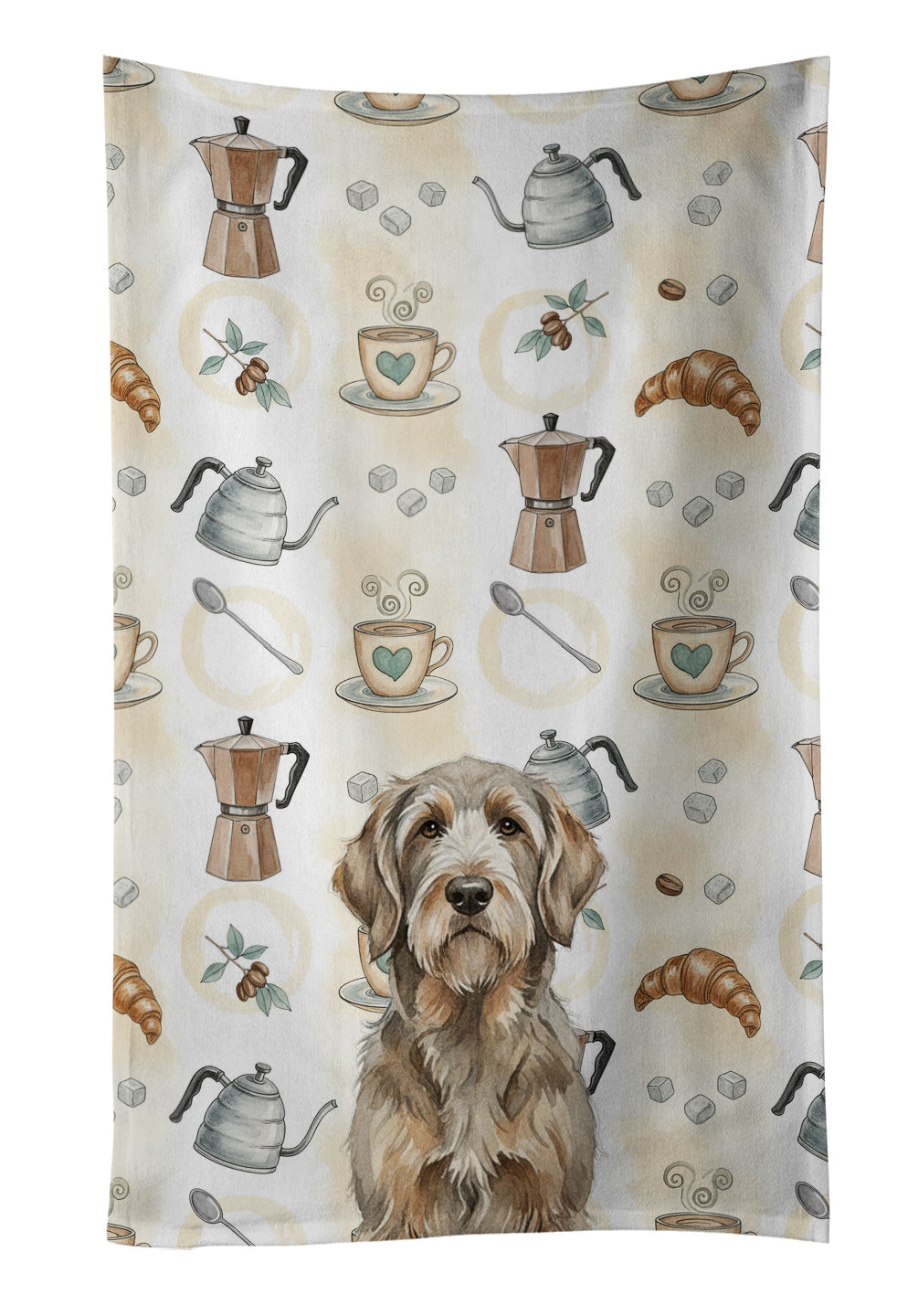 Grizzle and Tan Otterhound Coffee Bar Kitchen Towel Velour Plush Front and Cotton Loop Back Machine Washable