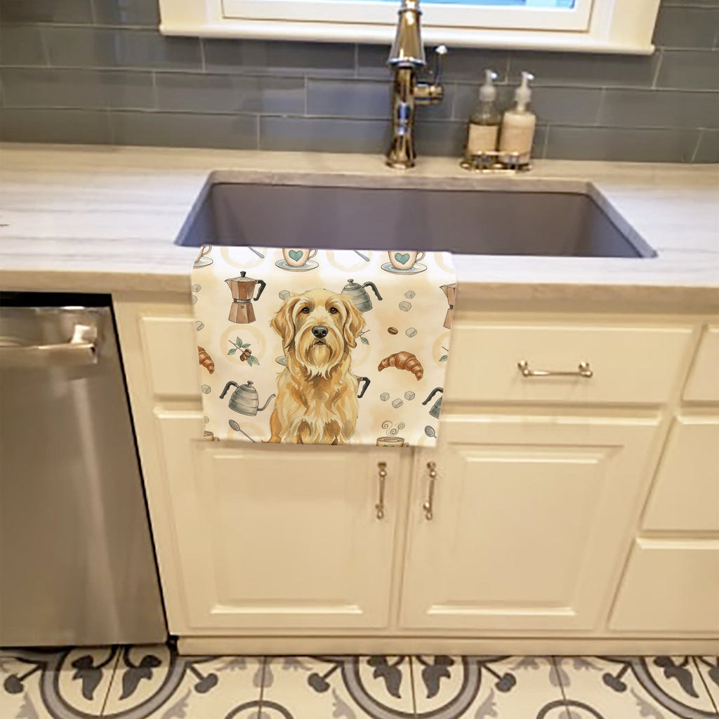 Wheaten and Tan Otterhound Coffee Bar Kitchen Towel Velour Plush Front and Cotton Loop Back Machine Washable