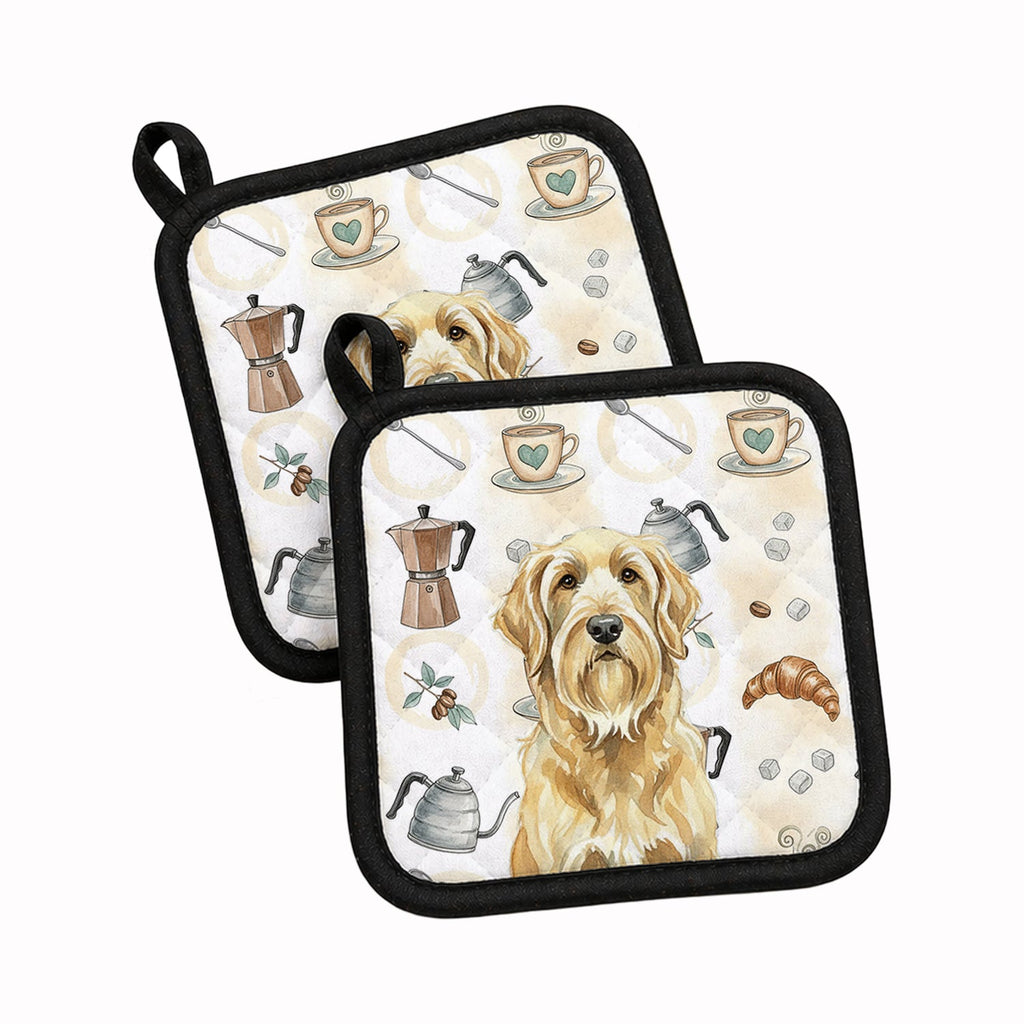 Wheaten and Tan Otterhound Coffee Bar Pot Holder Set of 2 Heat Resistant Quilted Hot Pads 7.5 x 7.5 Inch, Insulated Kitchen Trivets for Cooking & Baking