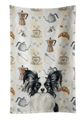 Black and White Papillon Coffee Bar Kitchen Towel Velour Plush Front and Cotton Loop Back Machine Washable