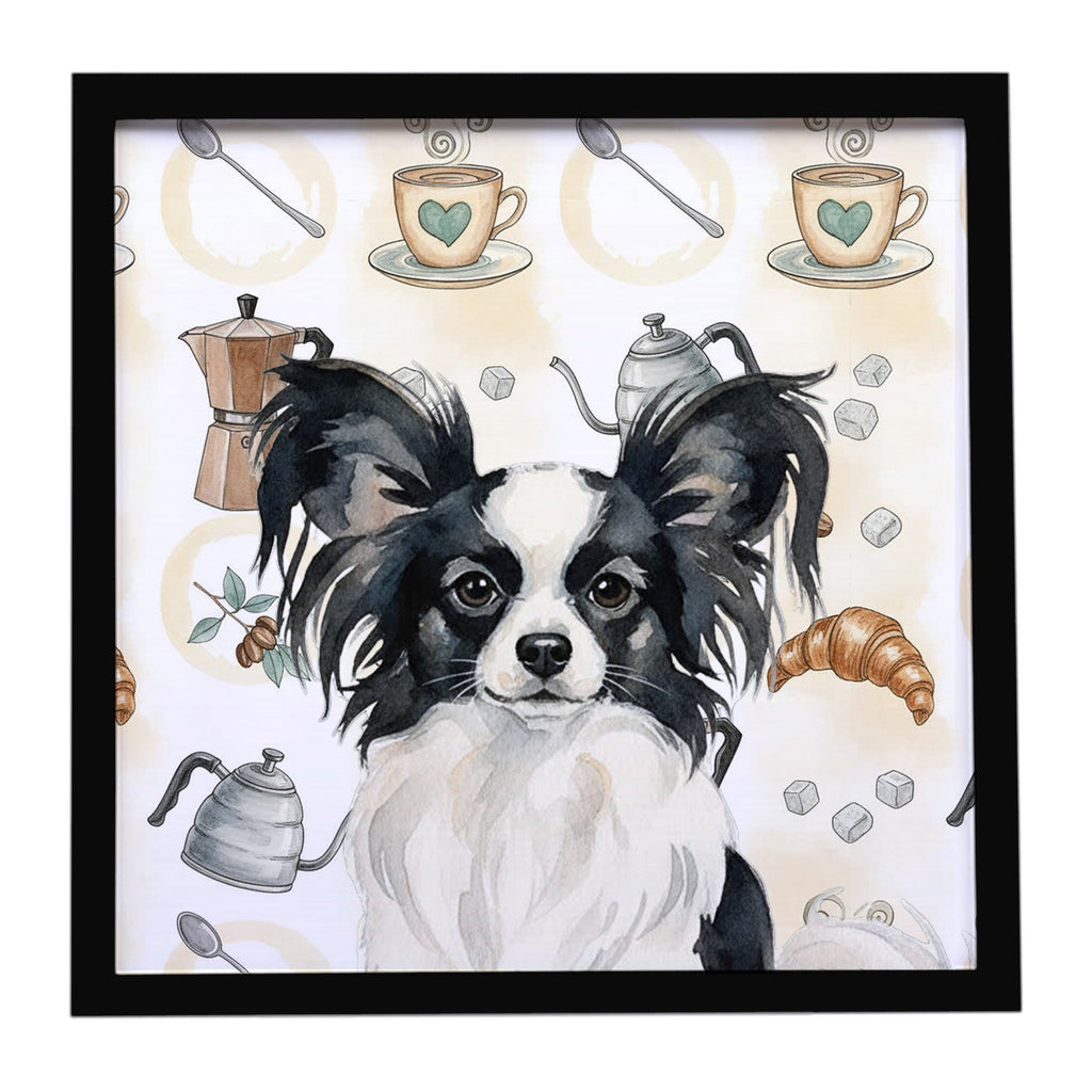 Black and White Papillon Coffee Bar Framed Metal Print Bathroom, Kitchen, Office, Home Decor Wall Art Ready to Hang, Square, 8X8