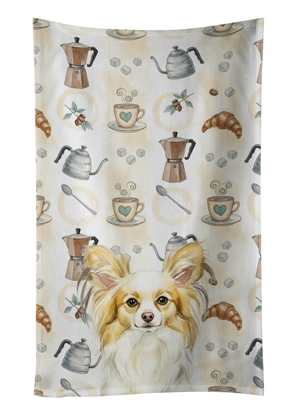 Lemon and White Papillon Coffee Bar Kitchen Towel Velour Plush Front and Cotton Loop Back Machine Washable