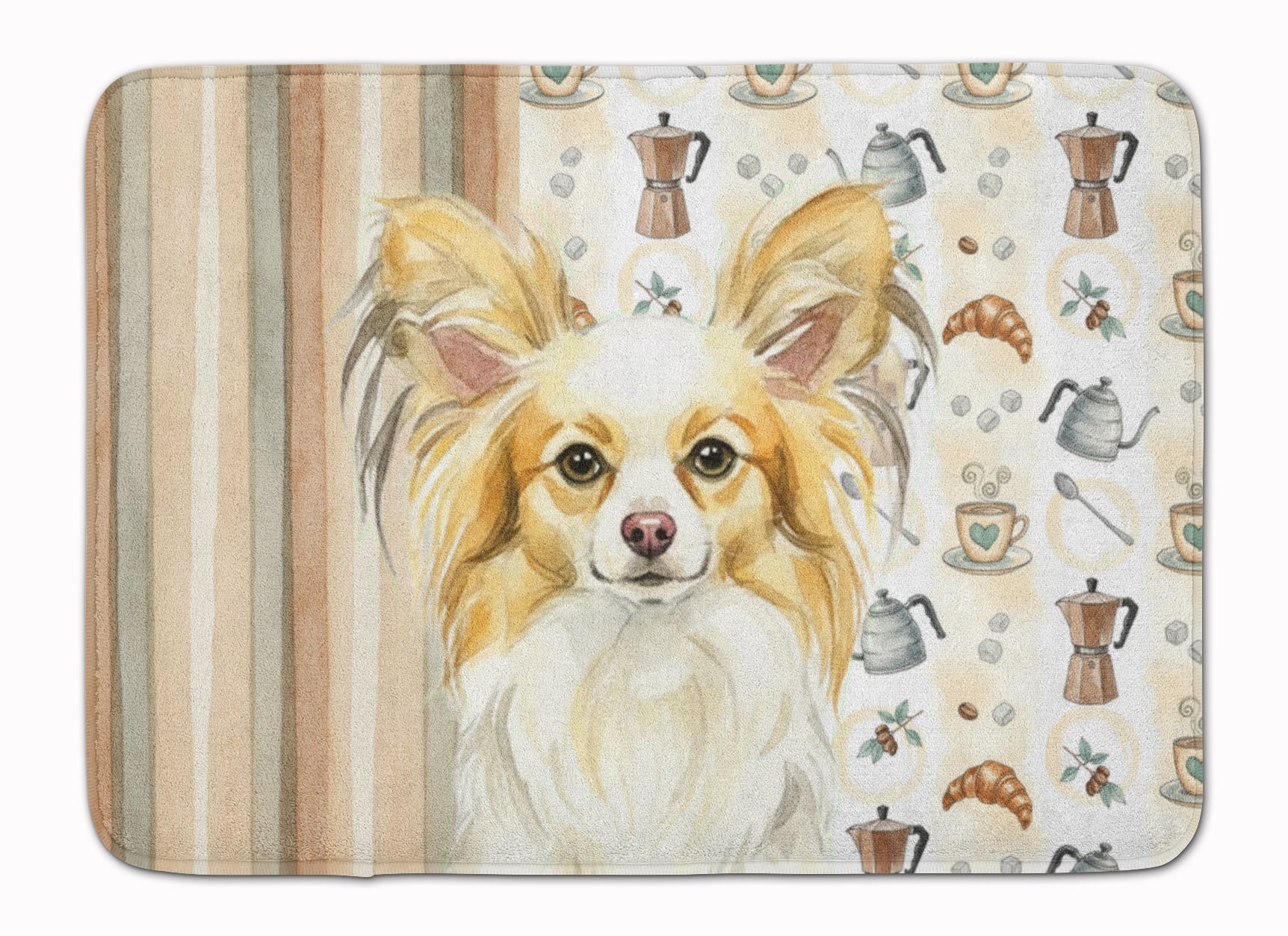 Lemon and White Papillon Coffee Bar Memory Foam Kitchen Mat Machine Washable Anti-Fatigue Cushion Comfort Bath or Kitchen Rug