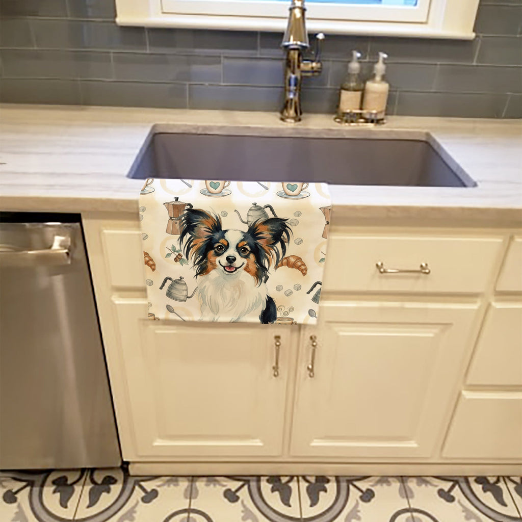 Tricoilor Papillon Coffee Bar Kitchen Towel Velour Plush Front and Cotton Loop Back Machine Washable