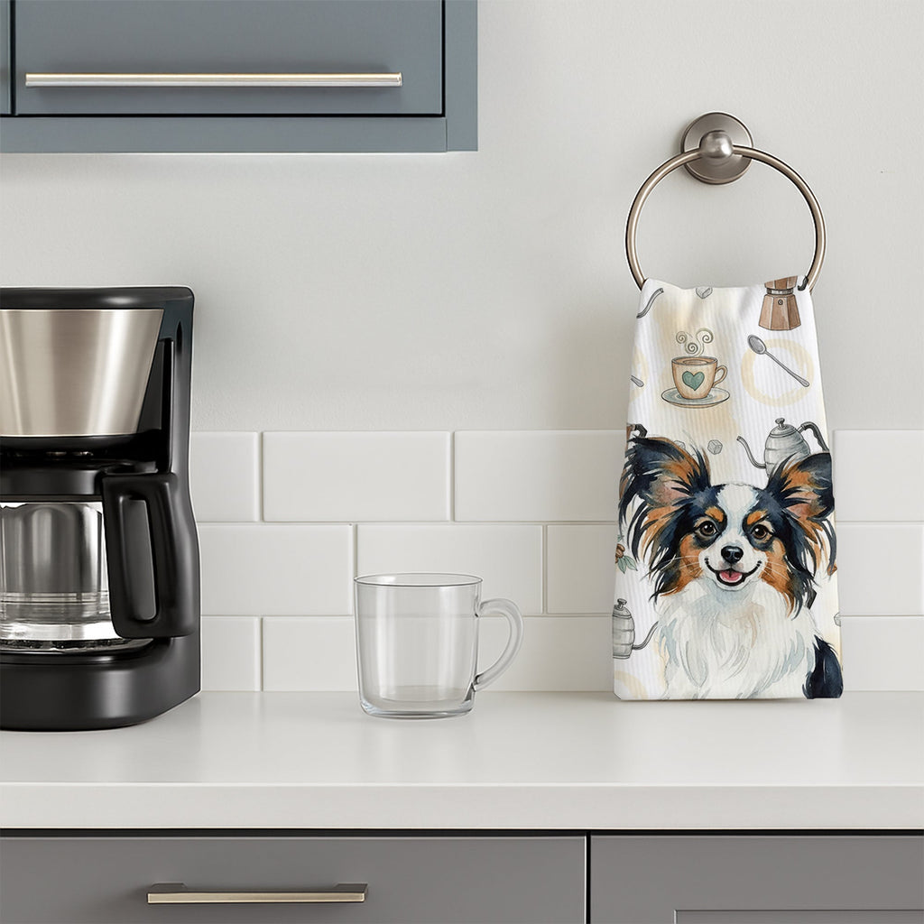 Tricoilor Papillon Coffee Bar Kitchen Towel Velour Plush Front and Cotton Loop Back Machine Washable