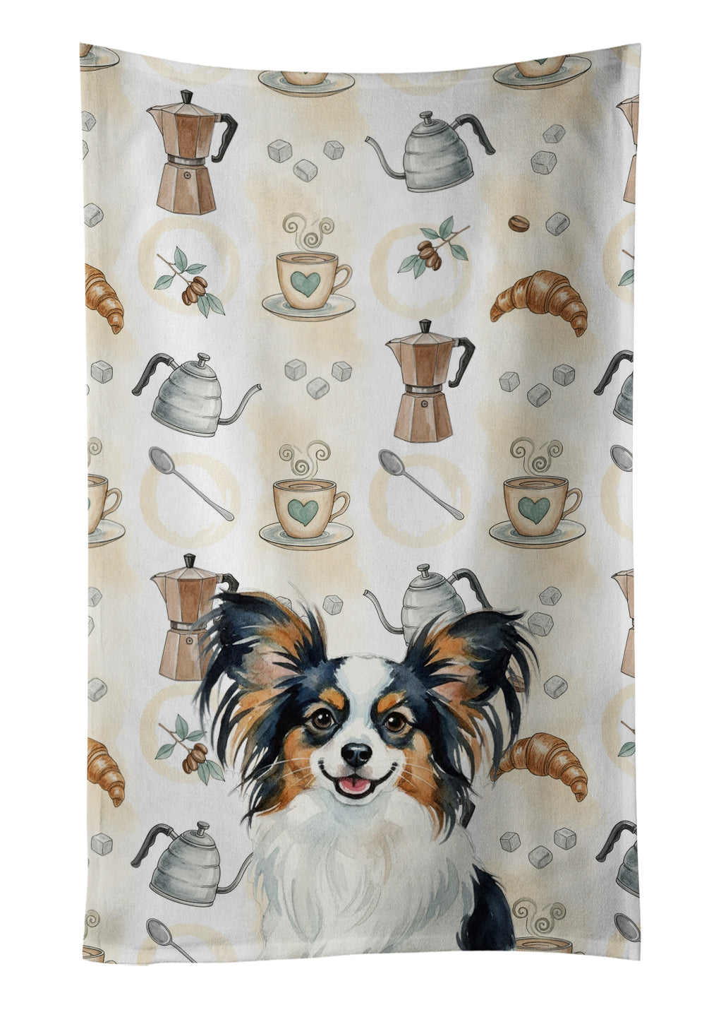 Tricoilor Papillon Coffee Bar Kitchen Towel Velour Plush Front and Cotton Loop Back Machine Washable