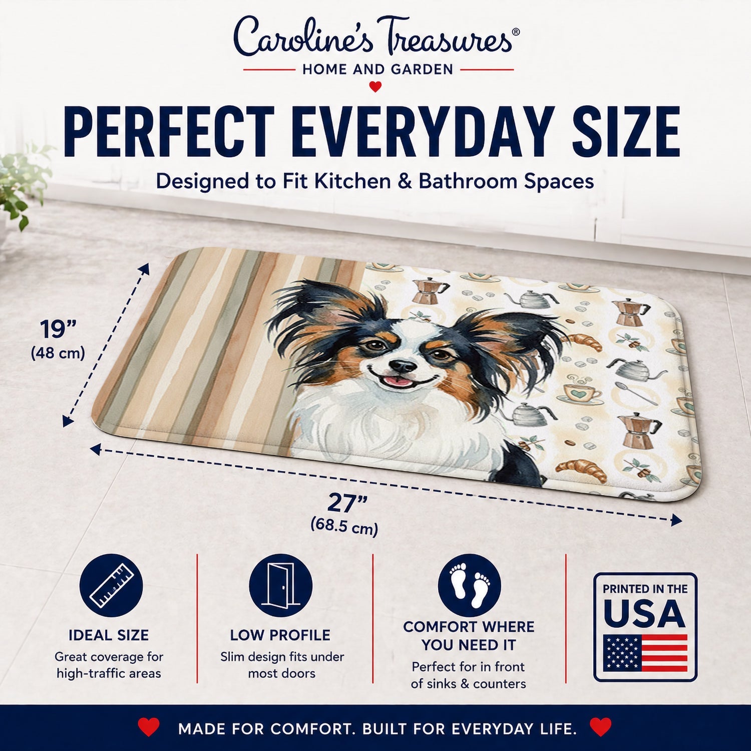 Tricoilor Papillon Coffee Bar Memory Foam Kitchen Mat Machine Washable Anti-Fatigue Cushion Comfort Bath or Kitchen Rug