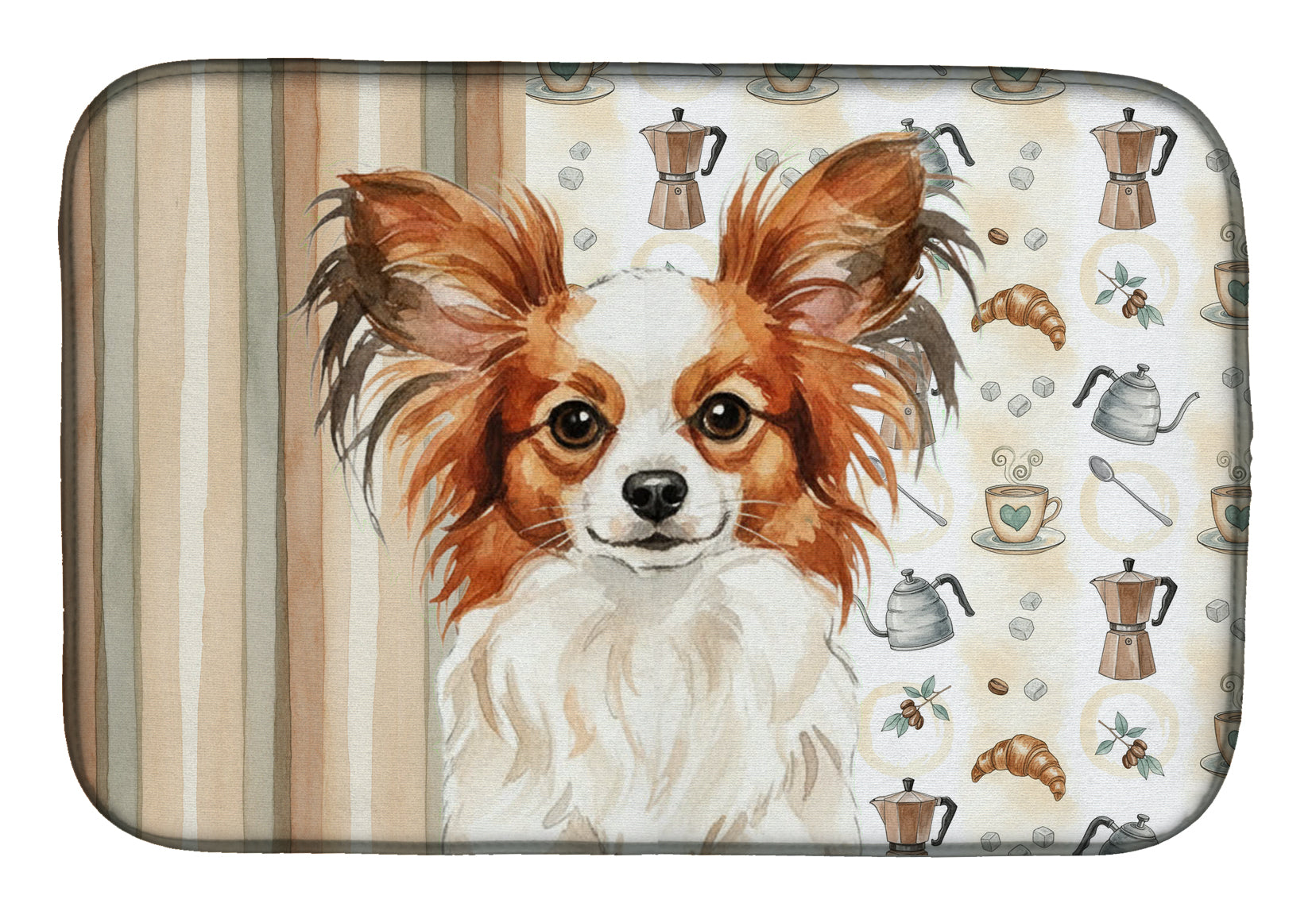 White with Red Papillon Coffee Bar Dish Drying Mat Absorbent Dish Drying Mat Pad for Kitchen Counter Dish Drainer Mat for Countertop, 14 x 21", Multicolor