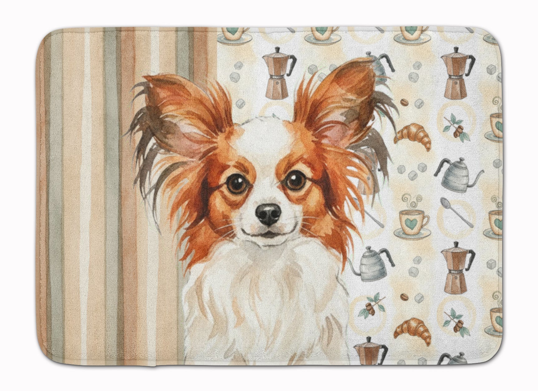 White with Red Papillon Coffee Bar Memory Foam Kitchen Mat Machine Washable Anti-Fatigue Cushion Comfort Bath or Kitchen Rug