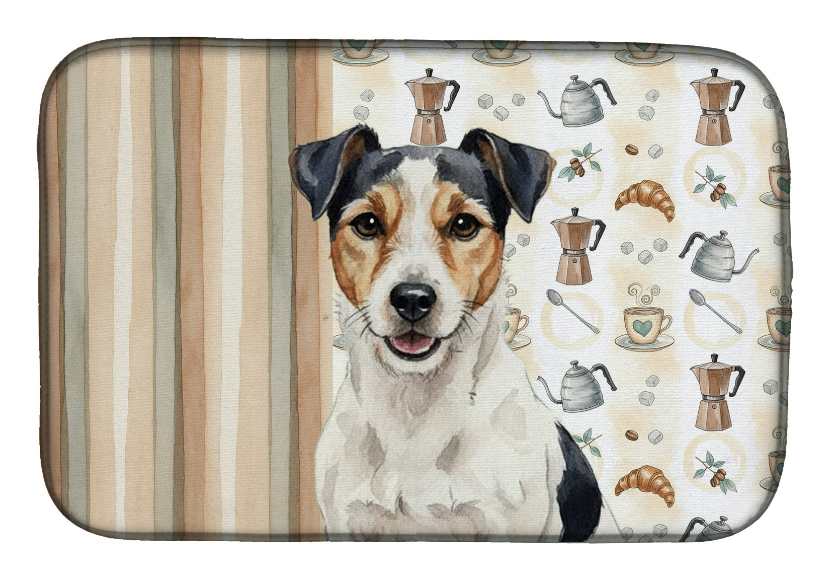 Parson Russell Terrier Coffee Bar Dish Drying Mat Absorbent Dish Drying Mat Pad for Kitchen Counter Dish Drainer Mat for Countertop, 14 x 21", Multicolor