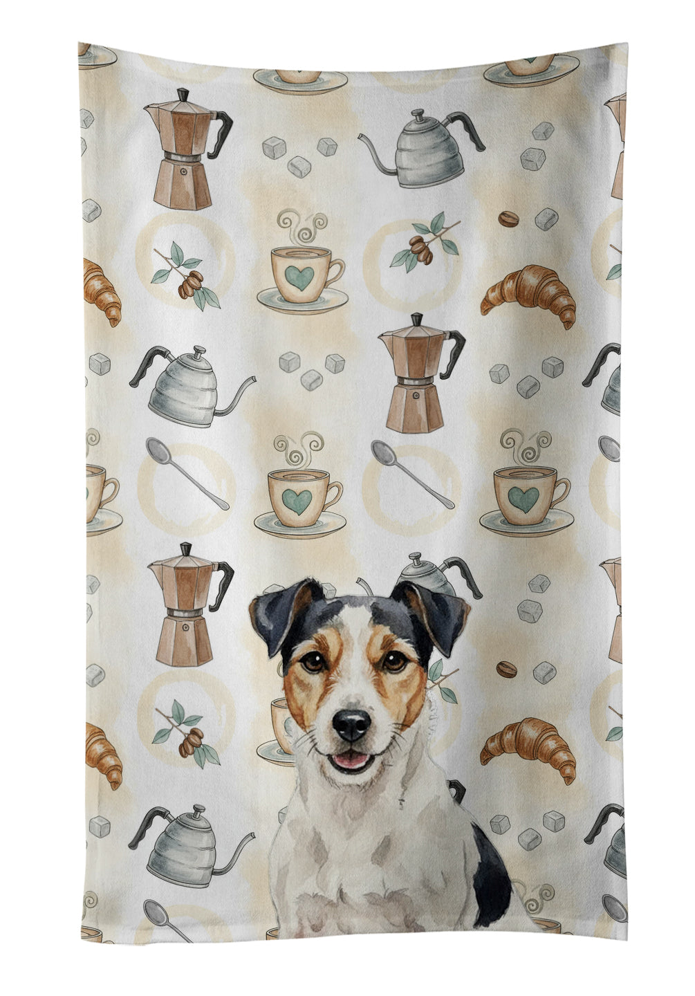 Parson Russell Terrier Coffee Bar Kitchen Towel Velour Plush Front and Cotton Loop Back Machine Washable