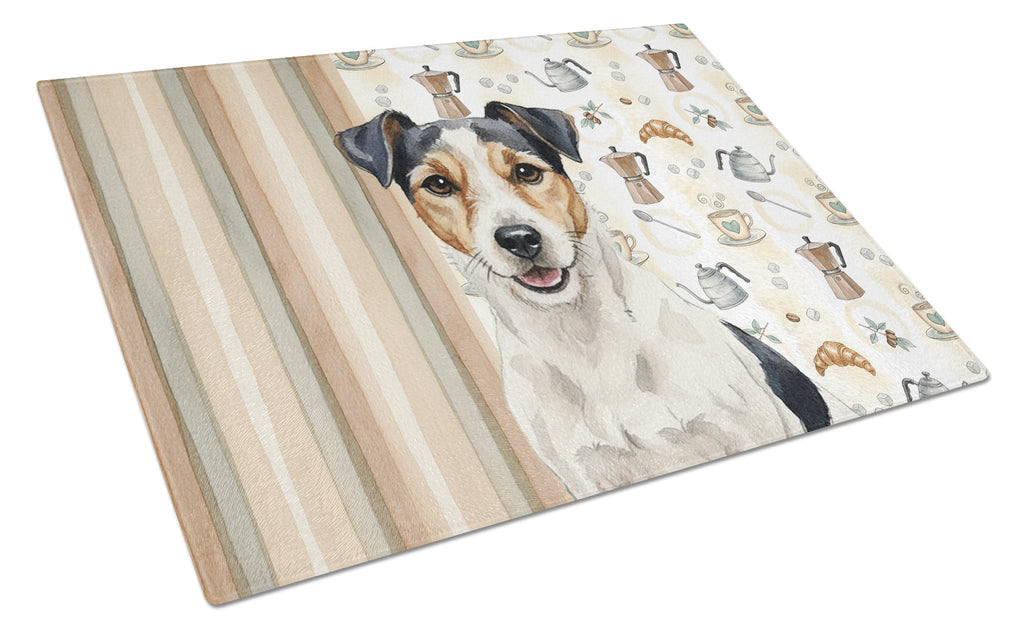 Parson Russell Terrier Coffee Bar Cutting Board Tempered Glass Kitchen Cutting Surface, Heat Resistant Chopping, Non-Slip Feet, Food Prep & Serving