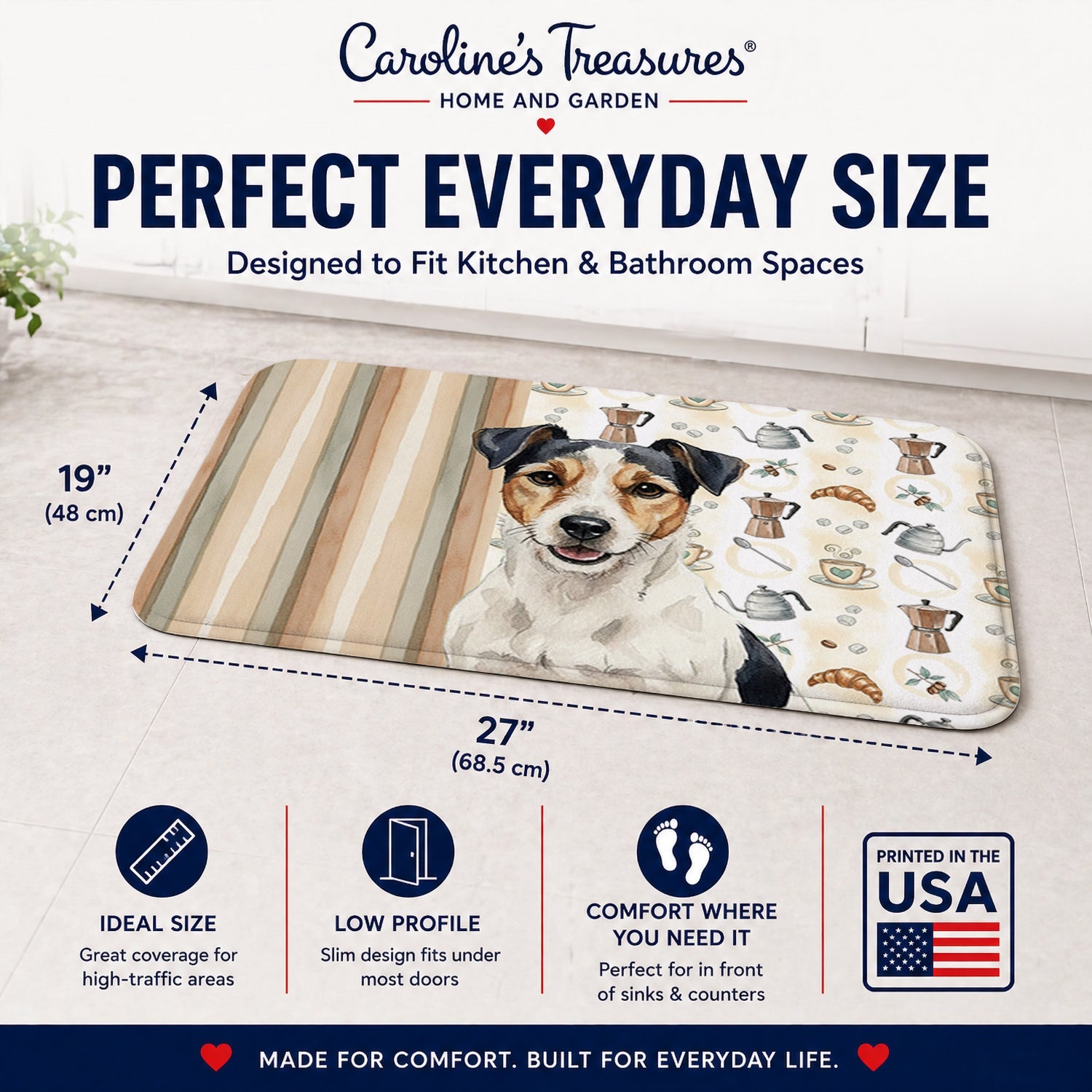 Parson Russell Terrier Coffee Bar Memory Foam Kitchen Mat Machine Washable Anti-Fatigue Cushion Comfort Bath or Kitchen Rug
