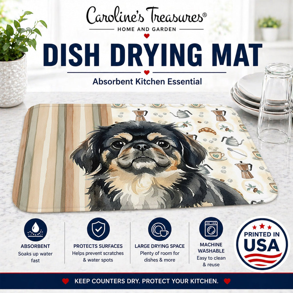 Black and Tan Pekingese Coffee Bar Dish Drying Mat Absorbent Dish Drying Mat Pad for Kitchen Counter Dish Drainer Mat for Countertop, 14 x 21", Multicolor