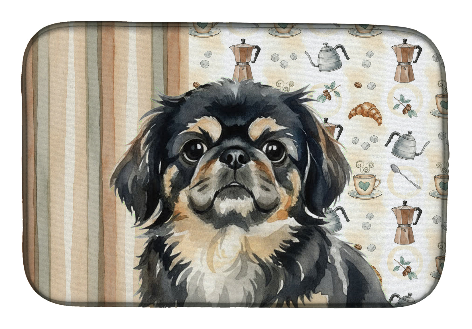 Black and Tan Pekingese Coffee Bar Dish Drying Mat Absorbent Dish Drying Mat Pad for Kitchen Counter Dish Drainer Mat for Countertop, 14 x 21", Multicolor