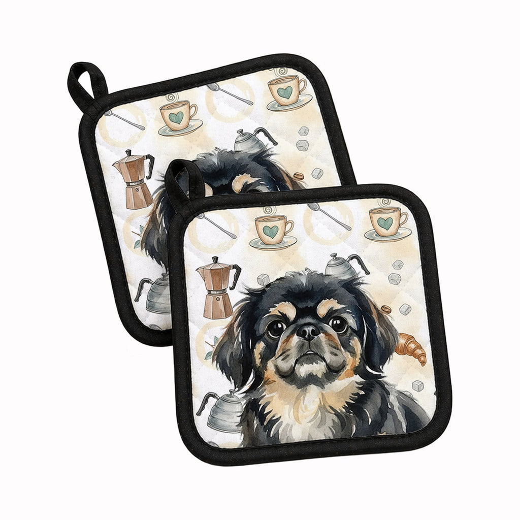 Black and Tan Pekingese Coffee Bar Pot Holder Set of 2 Heat Resistant Quilted Hot Pads 7.5 x 7.5 Inch, Insulated Kitchen Trivets for Cooking & Baking
