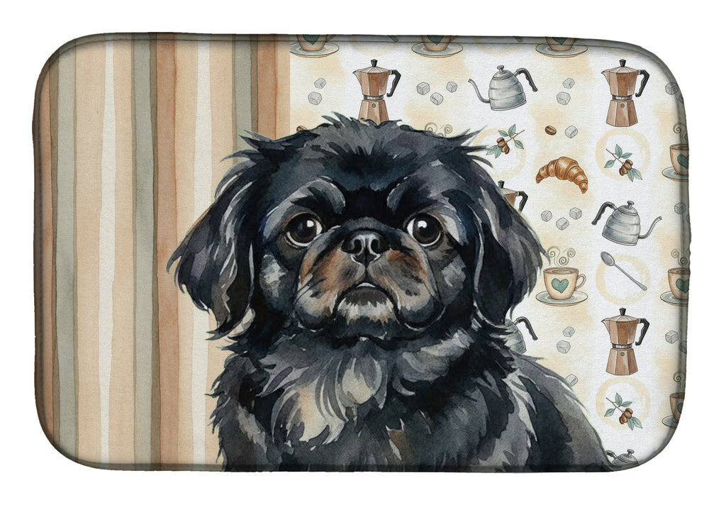 Black Pekingese Coffee Bar Dish Drying Mat Absorbent Dish Drying Mat Pad for Kitchen Counter Dish Drainer Mat for Countertop, 14 x 21", Multicolor