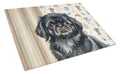 Black Pekingese Coffee Bar Cutting Board Tempered Glass Kitchen Cutting Surface, Heat Resistant Chopping, Non-Slip Feet, Food Prep & Serving