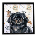 Black Pekingese Coffee Bar Framed Metal Print Bathroom, Kitchen, Office, Home Decor Wall Art Ready to Hang, Square, 8X8