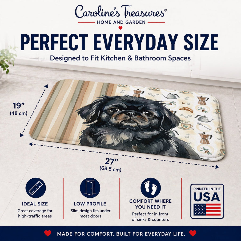 Black Pekingese Coffee Bar Memory Foam Kitchen Mat Machine Washable Anti-Fatigue Cushion Comfort Bath or Kitchen Rug
