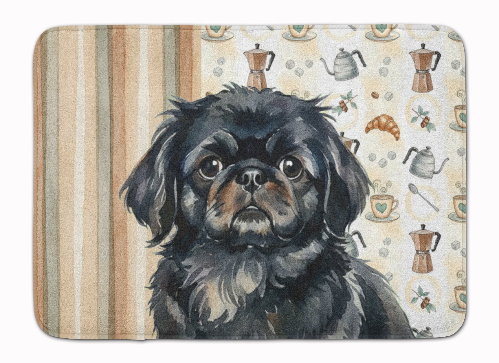 Black Pekingese Coffee Bar Memory Foam Kitchen Mat Machine Washable Anti-Fatigue Cushion Comfort Bath or Kitchen Rug